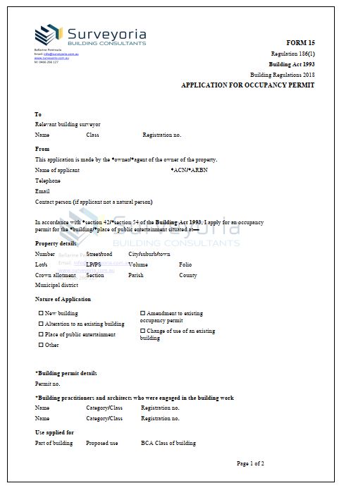 Form 15 Application for Occupancy Permit image