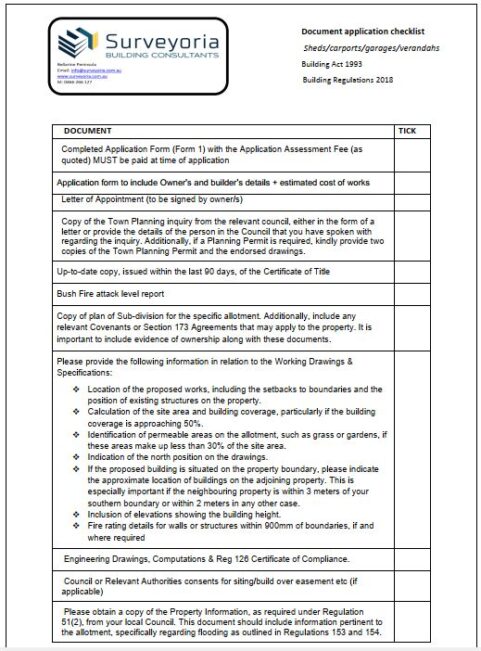 checklist - shed-carports-garages-verandahs image